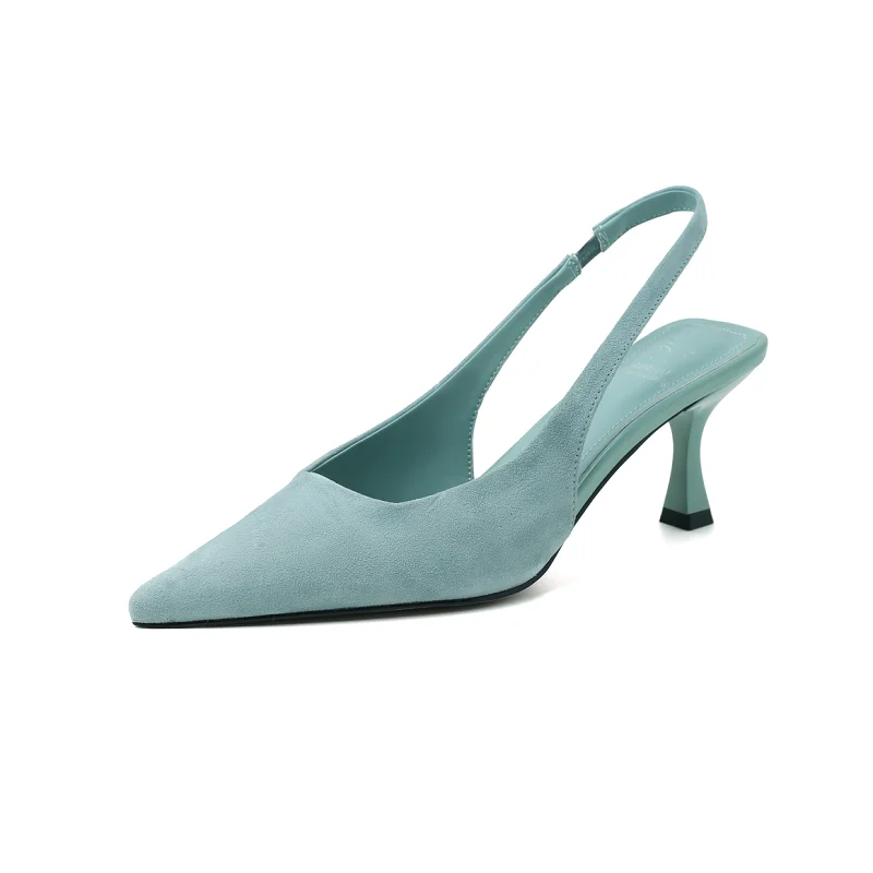 Women Summer Shoes Sexy Heel Elegant Pumps Genuine Leather Pointed Toe Sandals Spring Popular Simple Shoes Green Blue Footwear