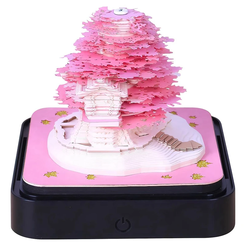 3D Art Calendar Memo Pad 2024, Creative Timepiece Calendar Sakura Tree Rip Away Paper Carving Sticky DIY Note Pink Easy To Use