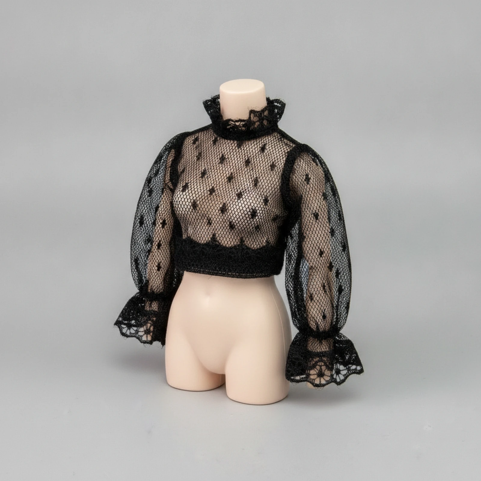 Dotted Mesh Doll Blouse Photogenic Lace-Trimmed Doll Blouse Translucent Lightweight for Outfit Coordination, Display Styling