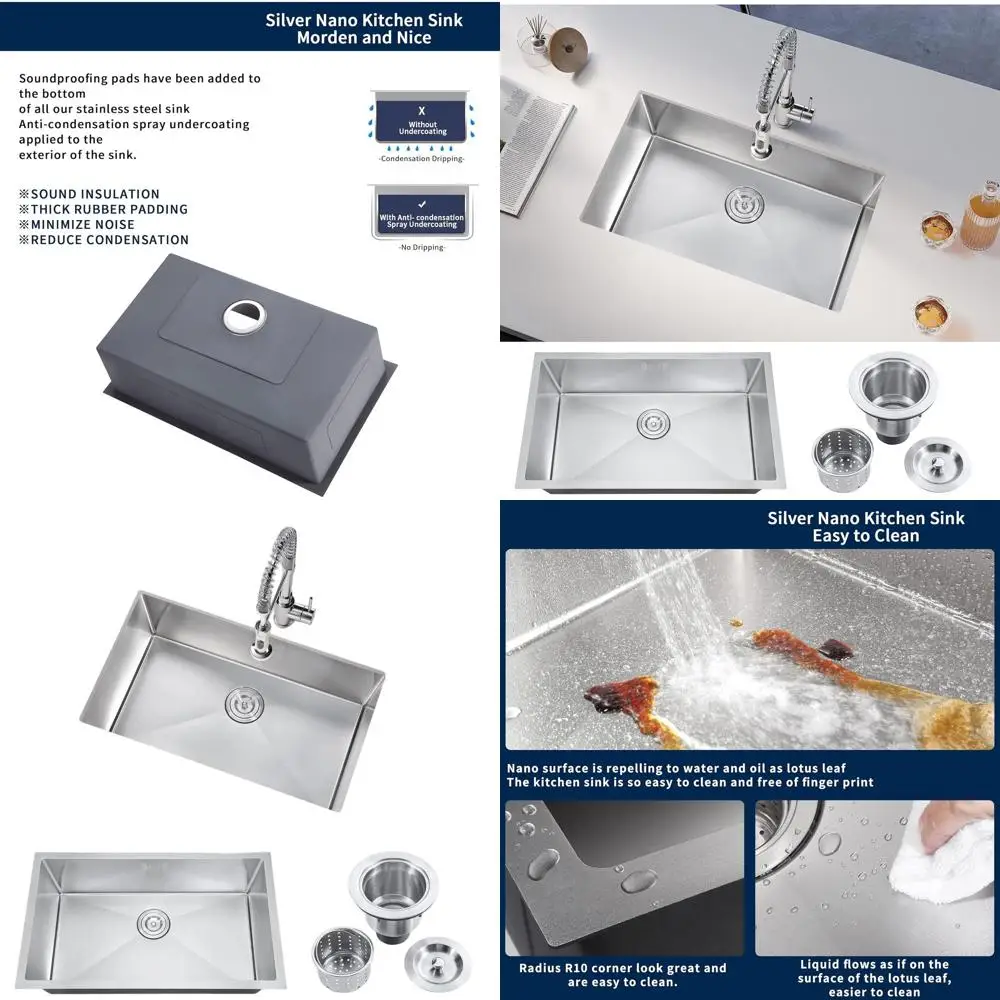 

32-дюймовая кухонная мойка из нержавеющей стали с нанопокрытием, одинарная, для установки под столешницу