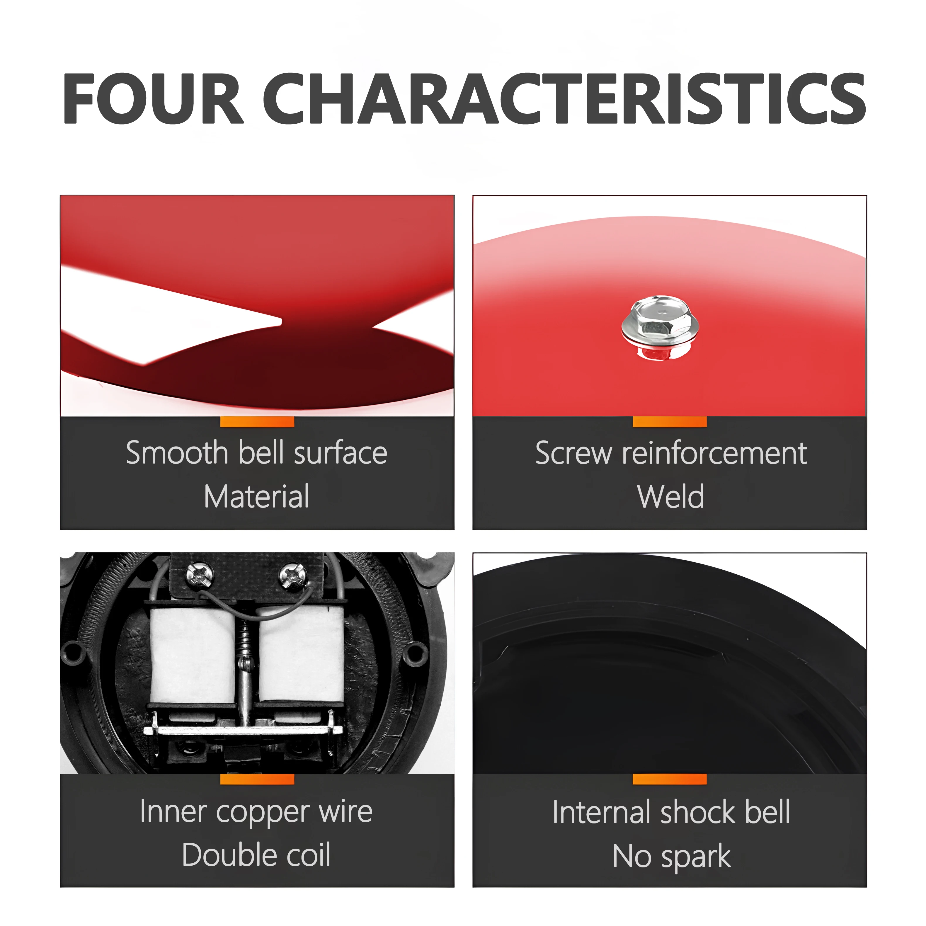 Upgraded version electric bell AC 220V 2/3/4/6 inches Double coil diameter School, factory fire alarm round quality red