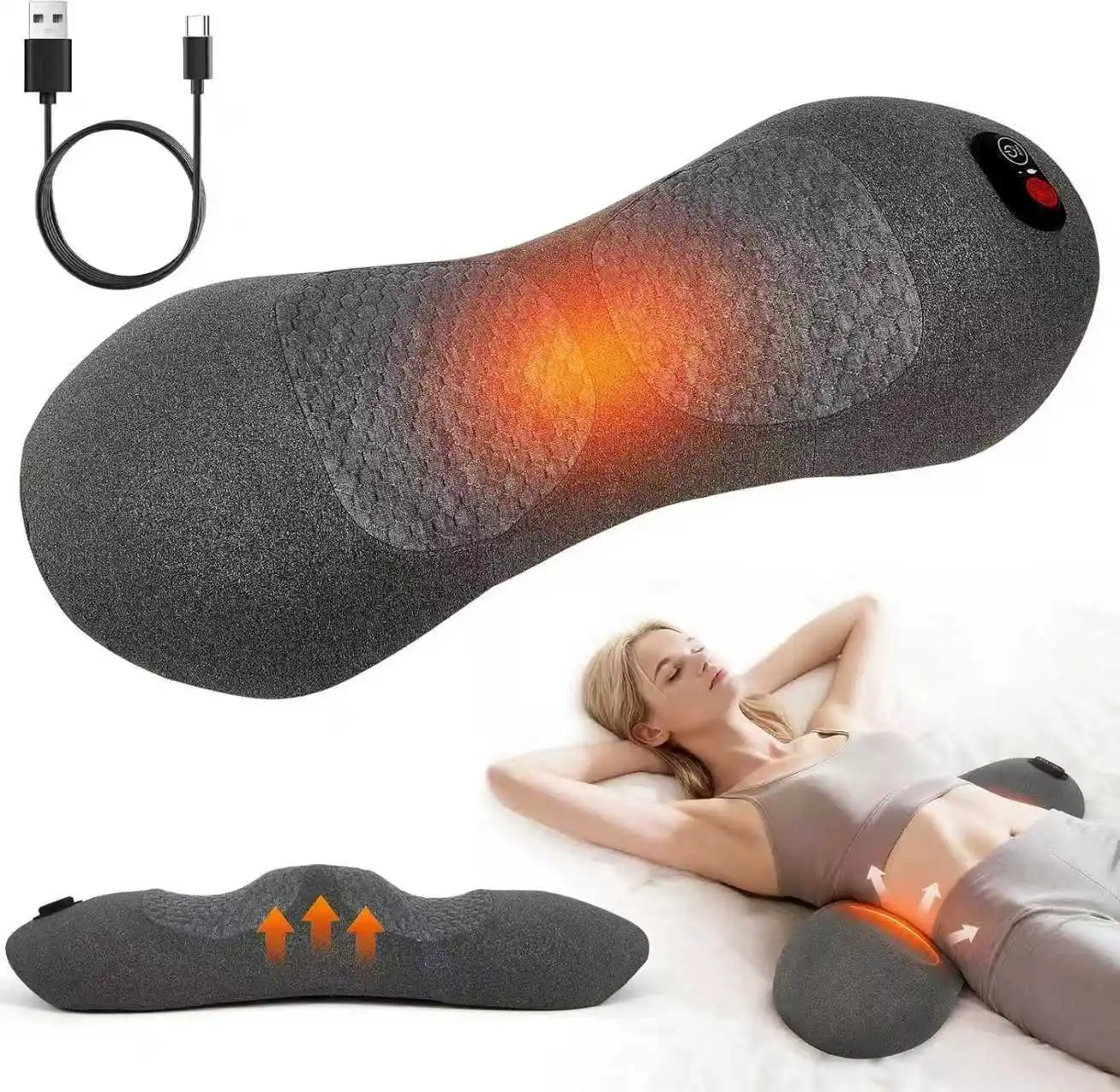 3 in 1 Back Pillow Bed Sleeping Waist Protection Pad Lying Flat Waist Relief Waist Support Heating Vibrating Electric Massage