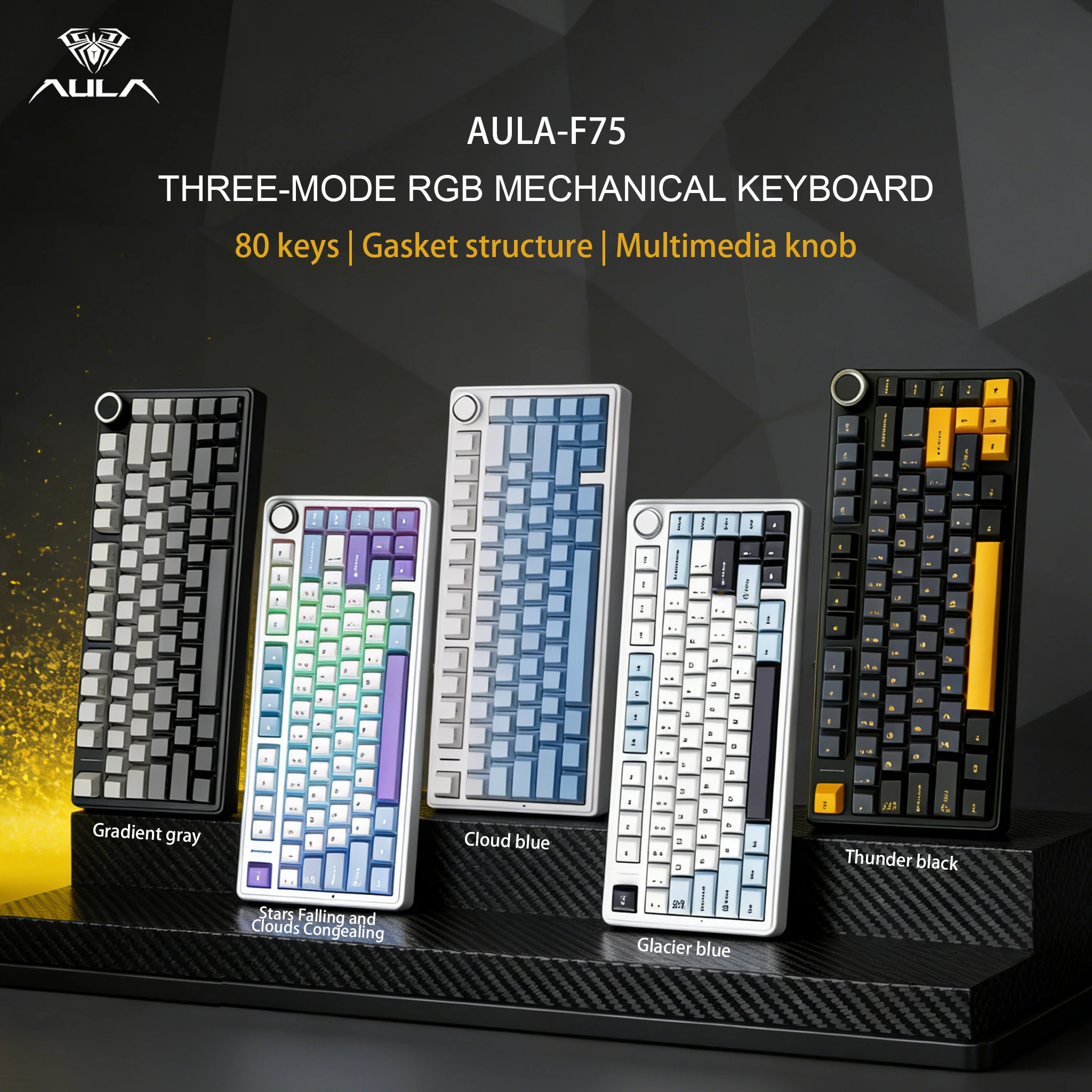 AULA F75 Three-mode Gaming Mechanical Keyboard, with RGB Lighting Effect, 75% Layout, Full-key Hot-swappable Pad Structure