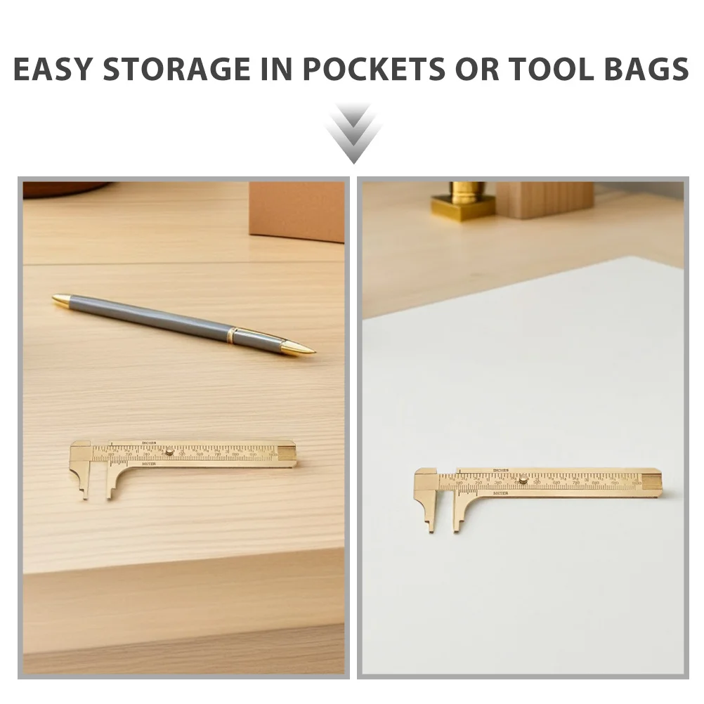 2 pçs pinças de bolso de bronze escala dupla deslizante mini calibre precisão jóias ferramenta medição contas anéis fio bronze calibre régua