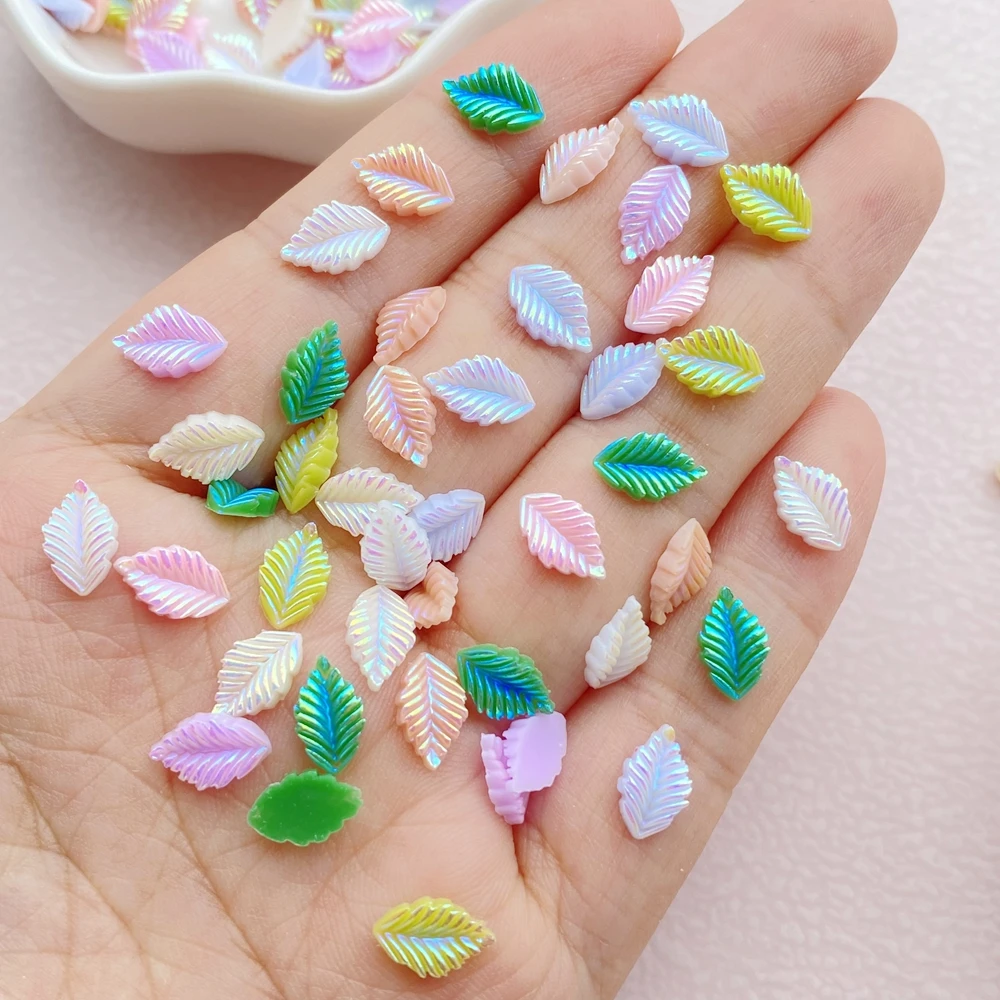 200Pcs Cute Mini Cartoon Colored Leaves Resin Figurine Crafts Cabochon Ornament Jewelry Manicure Hairpin Making Accessories