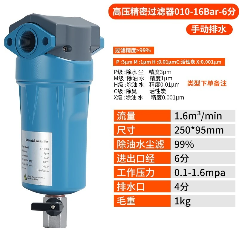 Compressed Air Precision Filter, Water Dust Separation Purifier for Screw Compressor Refrigerated Air Dryer