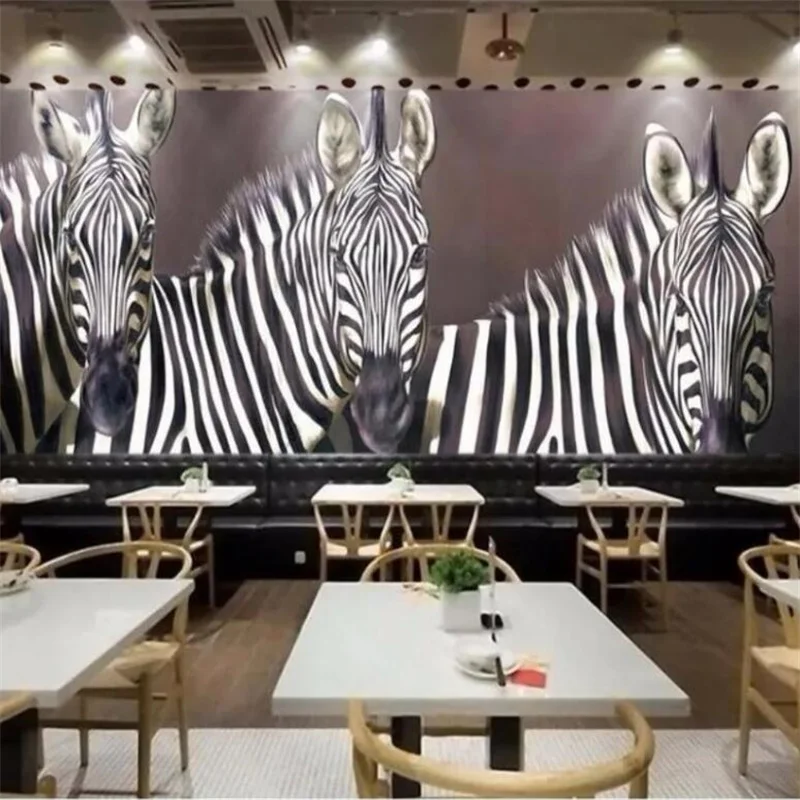 Custom wallpaper 3d mural high-end modern vintage hand drawn painting black and white zebra background wall cafe hotel club обои