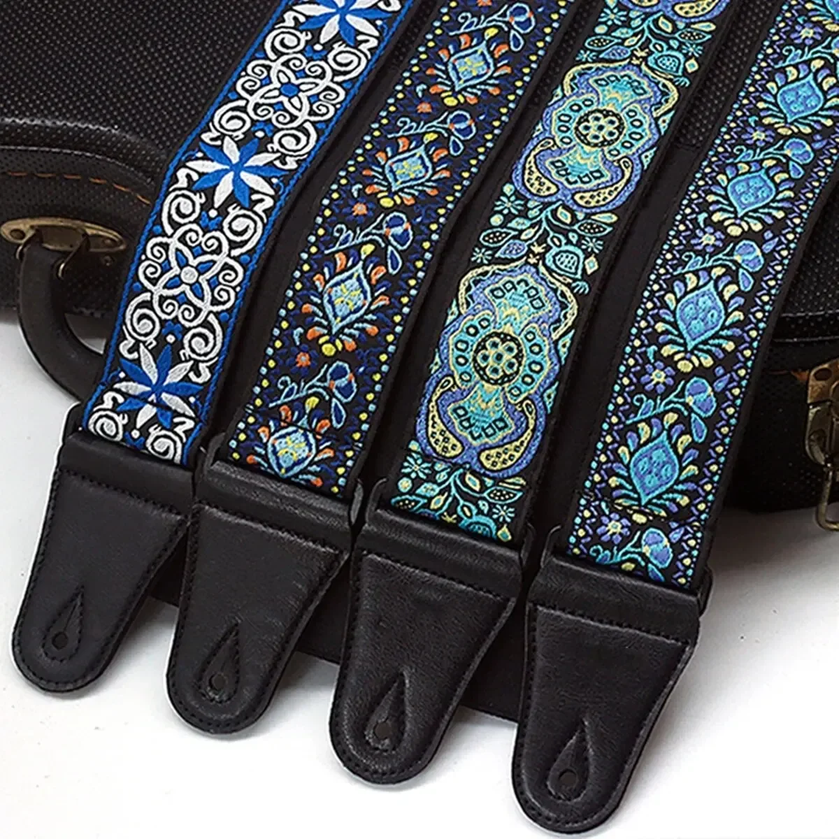 Embroidered Cotton Guitar Strap Vintage Ethnic Style Adjustable Soft Strap for Folk Electric Guitar Bass Ukulele Accessories