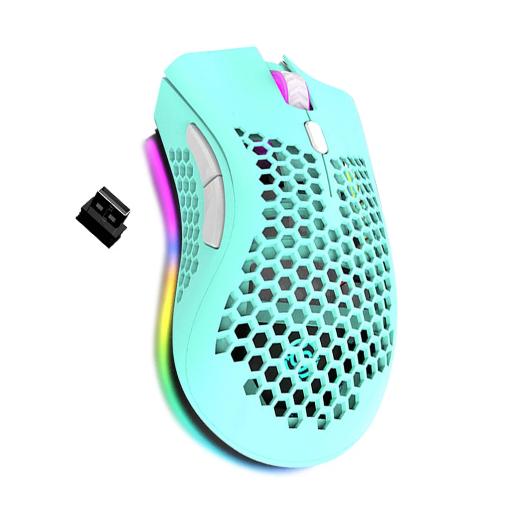 

Игровая мышь, беспроводная полая игровая мышь, регулируемый перезаряжаемый компьютерный аксессуар с RGB-подсветкой, голубой