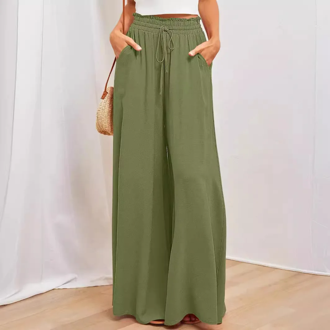 

New Women Wide Leg Pants with Elastic Waistband Long Pants for Women Gothic Style Clothes