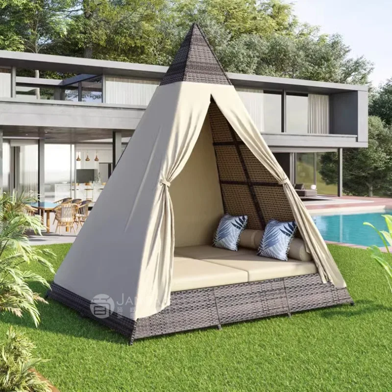 Outdoor villa garden courtyard reclining bed creative rattan triangle