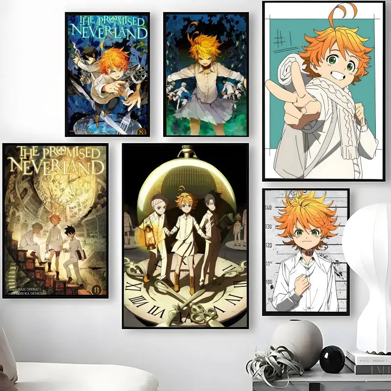 Póster de The P-Promised N-Neverland, pegatinas artísticas de pared autoadhesivas impermeables, decoración de pared extraíble para sala de estar y dormitorio
