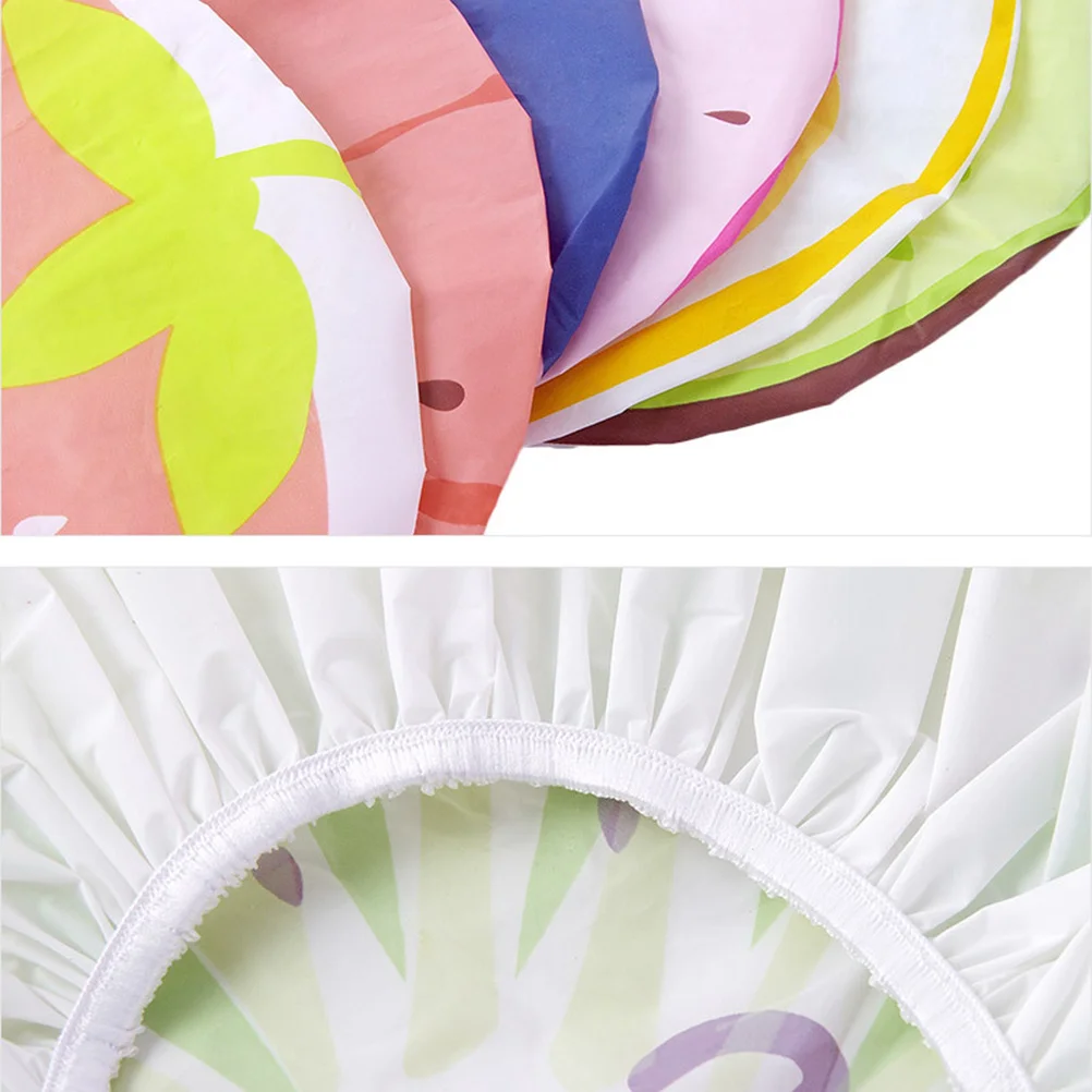 

10Pcs Waterproof Shower Caps Cartoon Fruit Pattern Bathing Hats Assorted Colors Shower Hair Protection Soft Comfortable Durable