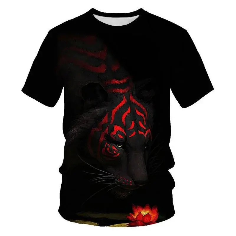 Summer Men\'s Fashion O Collar Short Sleeve Loose 3d Printed Animal Lion Print T-Shirt Street Personality Breathable Top 6xl