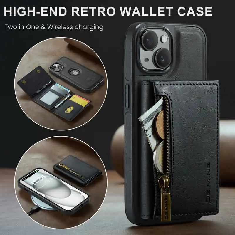 

Magnetic Detachable Wallet Case For Iphone11 11pro 12pro 12promax 13 13pro 13promax 14 14plus 14pro 14promax 15 15plus 15promax