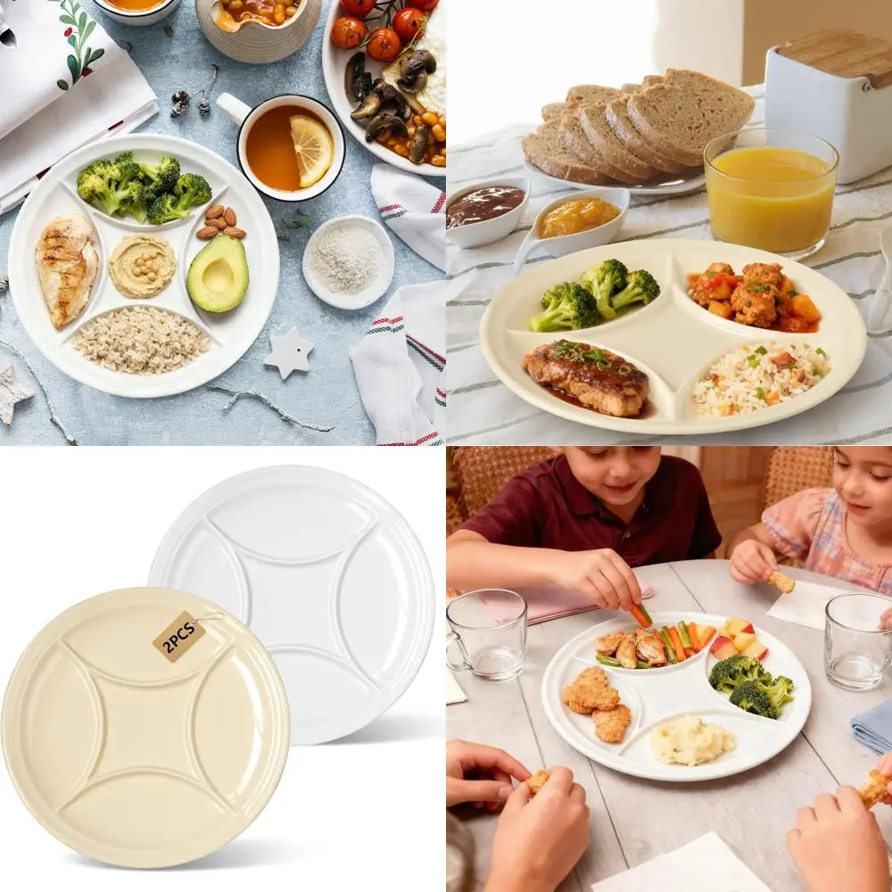 

Набор керамических тарелок в форме монеты — безопасный для микроволновой печи и посудомоечной машины, стильный и прочный для домашней столовой, масляный желтый и белый