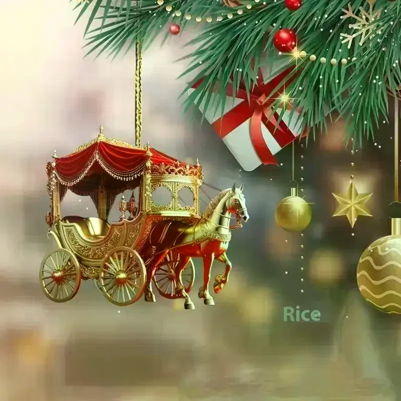 

Рождественское украшение для каретки, лошадь с саней, 2D акриловое украшение для рождественской елки для зимнего домашнего декора, автомобильный стол