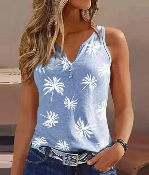 

Women's Coconut Tree Print Casual Tank Top Female Clothing Summer New Fashion Women Simple Loose Sleeveless T-Shirt