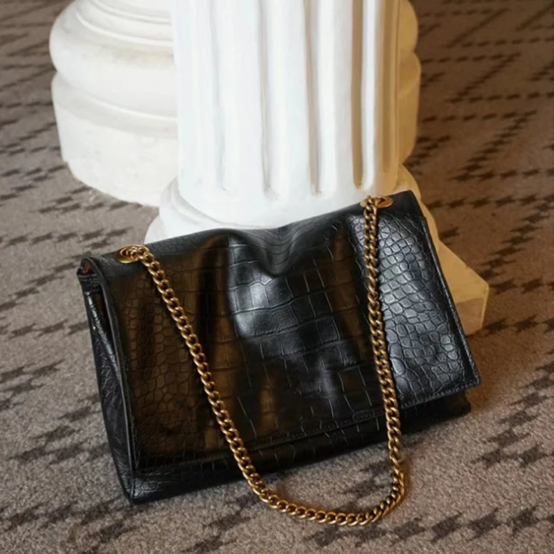

Brand Women Double-sided Shoulder Bag High-end Crocodile Pattern Chain Underarm Bag Fashion Elegant Crossbody Bag Women Flap Bag