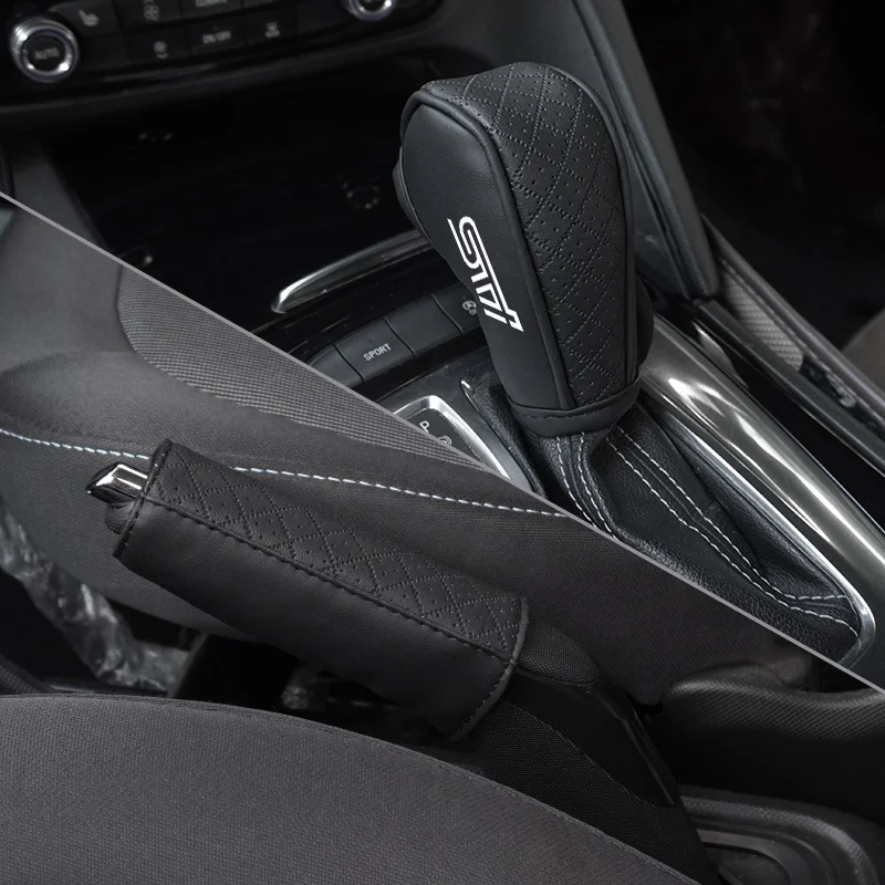 Leather Car Gear Shift Handle Cover Hand Brake Protector Sleeves For Subaru STI Forester Legacy WRX Tribeca Levorg BRZ Crosstrek