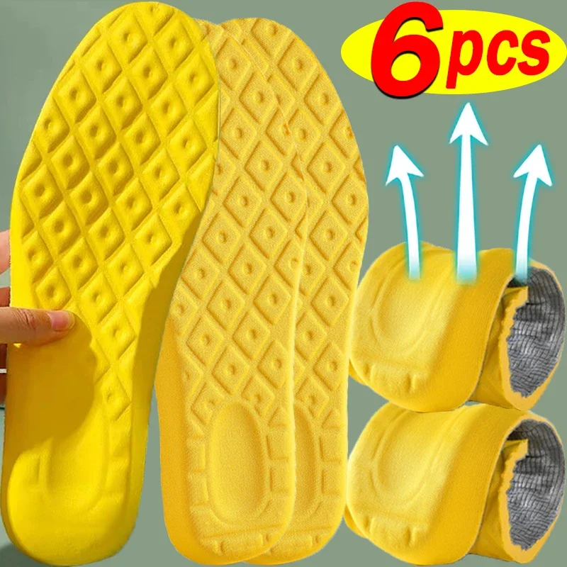 2/6pcs Unisex Memory Foam Insoles Soft Feet Care Deodorant Absorb-Sweat Cushion Women Men Sports Running Shoe Inserts Paddings