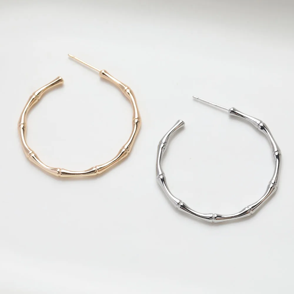 

2PCS 18K Gold Plated C Shaped Bamboo Studs Earrings Brass Jewelry Making Accessories Supplies