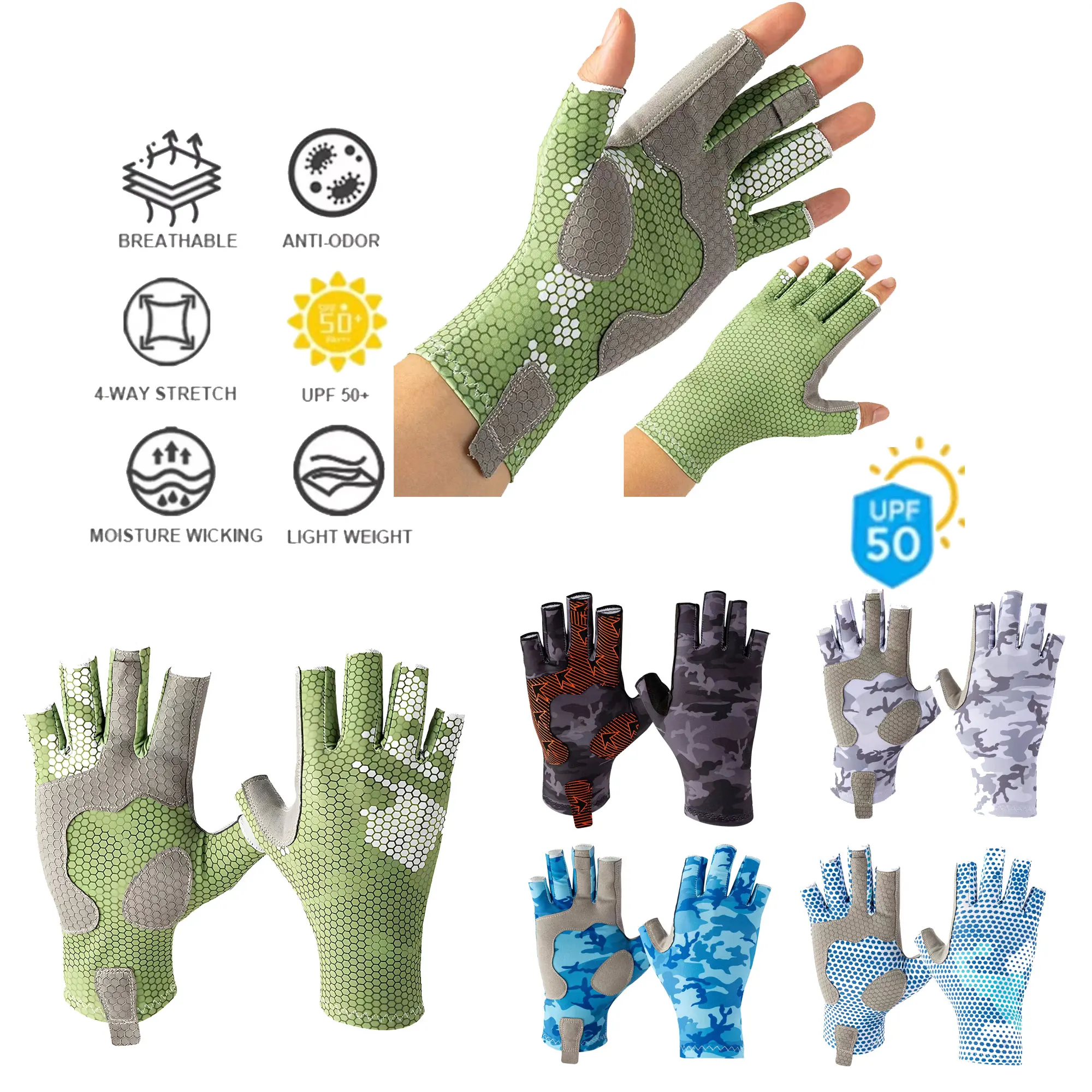 2pcs Elastic Fishing Gloves Profession Breathable Sweat-absorbent Men Cycling Gloves Anti-slip Sun Protection Fingerless Gloves