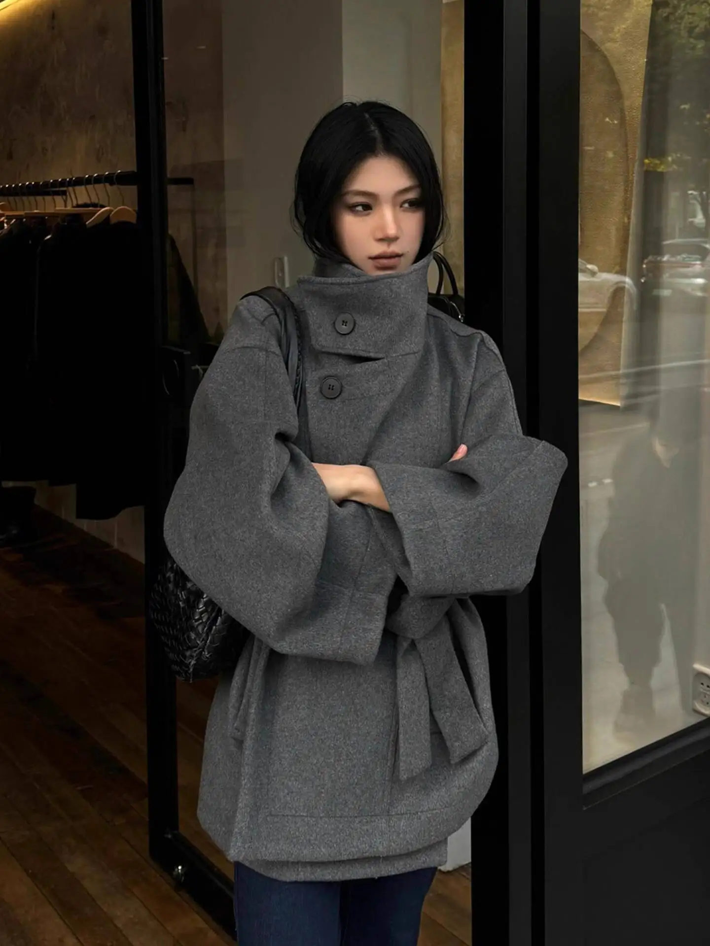 

Women Blend Woolen Coat 2025 New Women's Gray Woolen Coat Mid Length Outerwear Women Windbreaker Trench