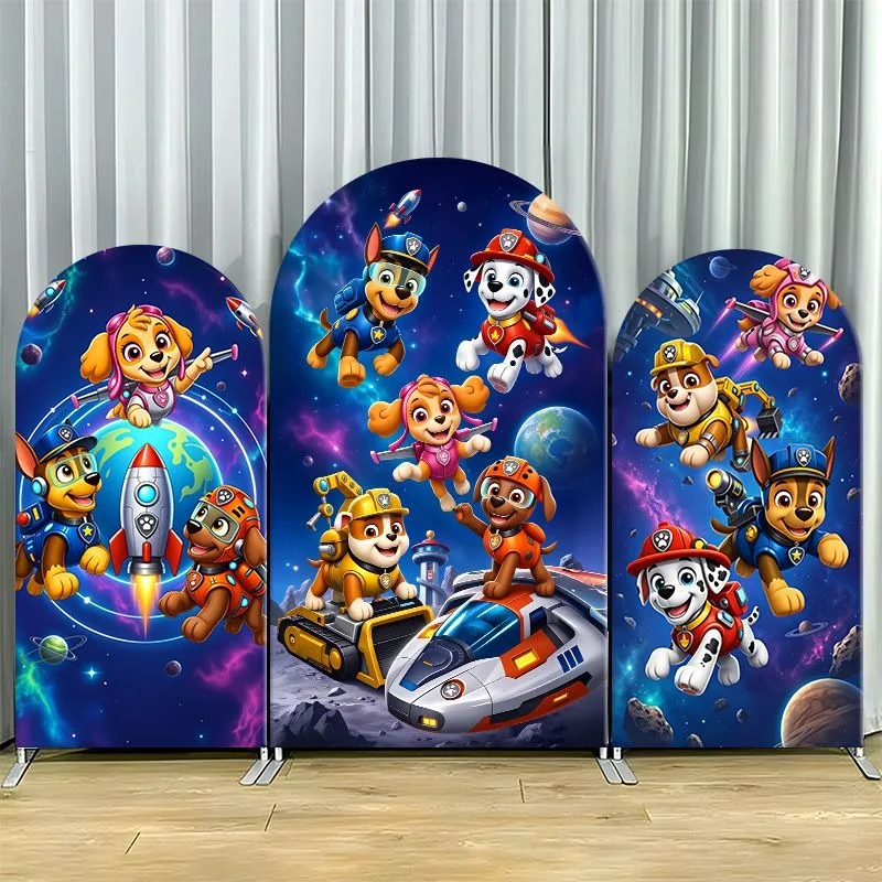 

Paw Patrol Arch Backdrop Cover Thick Fabric Custom Party Decoration Space Galaxy Rocket Vehicle Birthday Photo Booth Decor Event