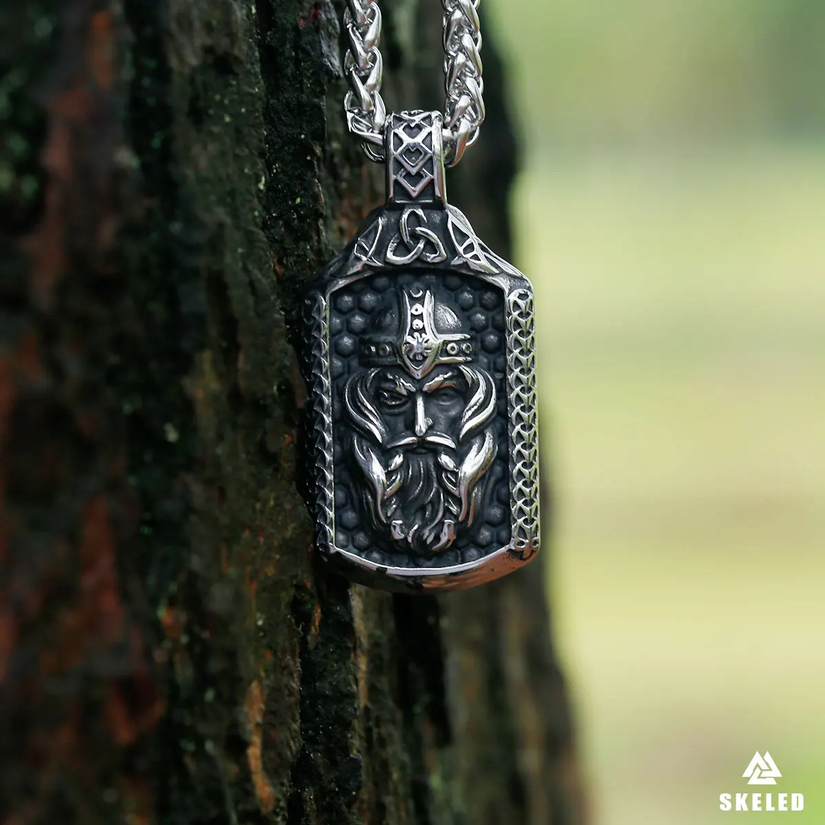 Nordic Stainless Steel Viking Odin Photo Frame Warrior Men Necklace Never Fade Celtic Knot Retro Punk Pendant Jewelry Gift