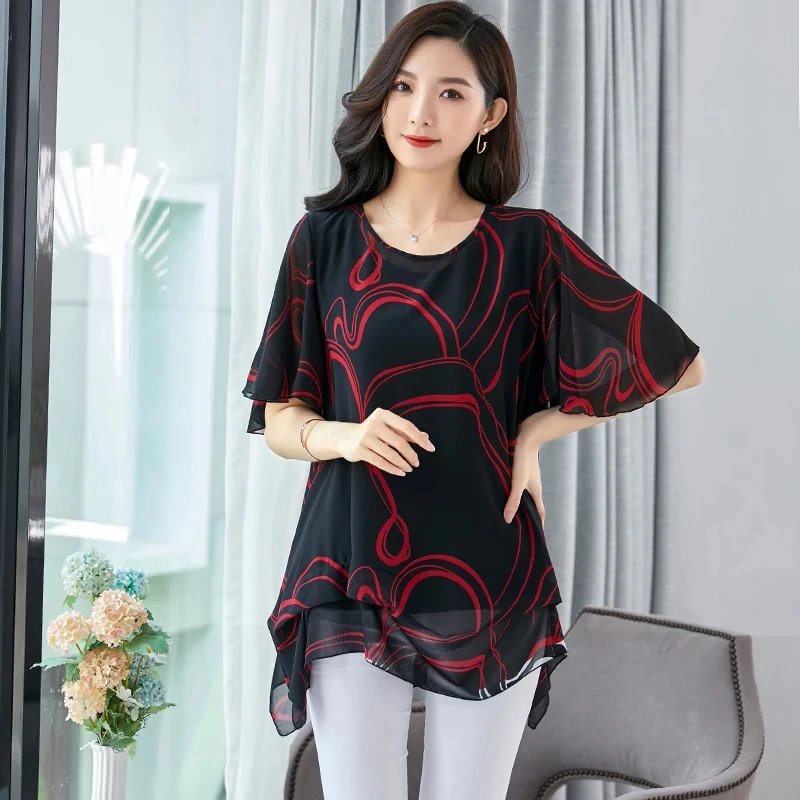 Plus Size Tops Women's Tunic Oversize Clothing Fashion Chiffon Blouses Streetwear Casual Shirt Free Shipping Summer Style New