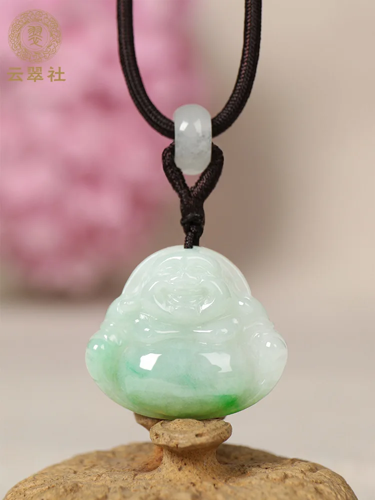 Natural Full Green Ice Jade Buddha Pendant for Male and Female Maitreya Buddha Guardians Advanced Jewelry Accessories