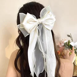 Chiffon Bow Hair Clips Girls Sweet Blue Shining Satin Bowknot Hair Clips Ribbon Bow Barrette Hairpin Grip Ponytail Clip 머리핀