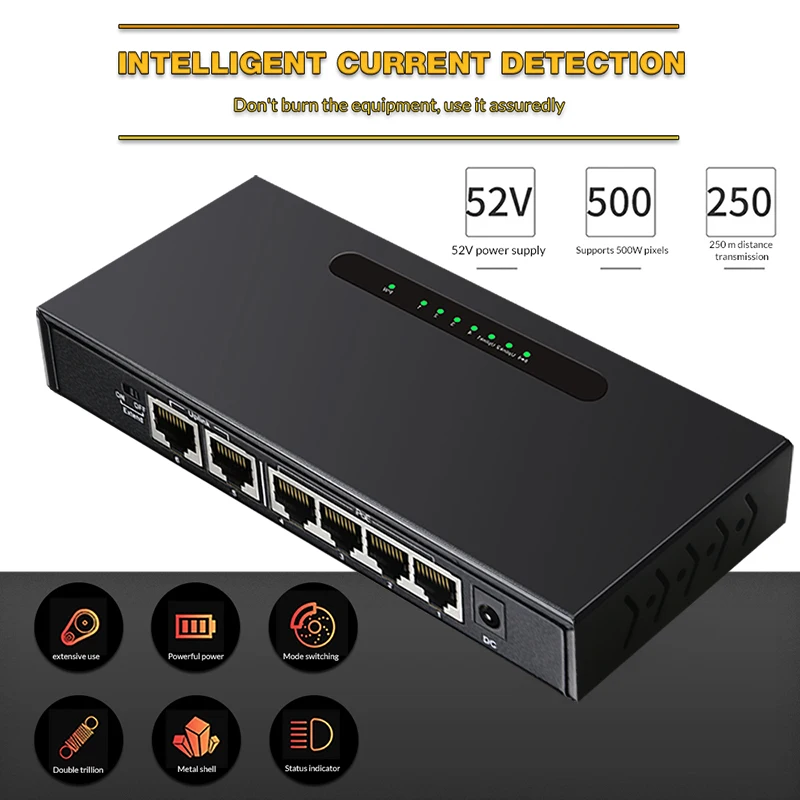 Duplo uplink poe switch rede switch ethernet hub rj45 100mbps switch poe 4 + 2 porto amplificador extensor monitor nvr câmera de vídeo