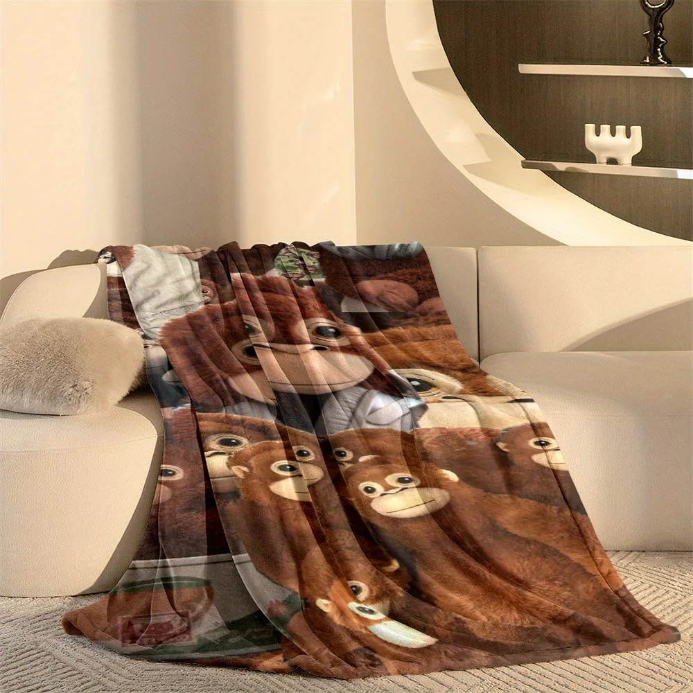 Cute Monkey Plush Fleece Blanket 2D Soft Cozy Brown Aesthetic Flannel Throw Blanket for Sofa Bed Living Room Warm Blanket Gift