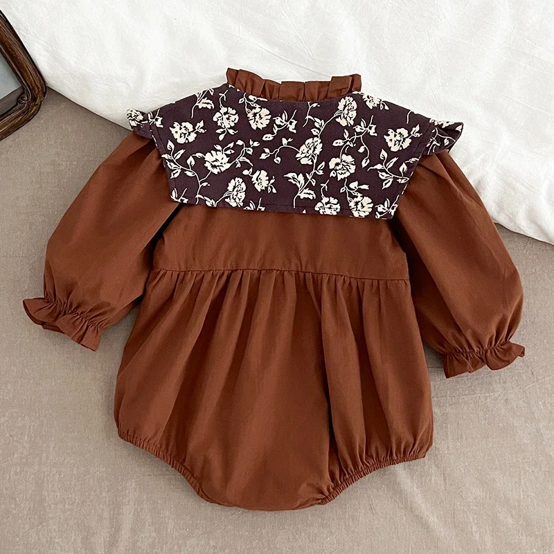 2025 Spring Autumn Baby Romper Retro Flower Long Sleeve Baby Newborn Jumpsuit 0-2Yrs Baby Girl Clothes Toddler Costume Bodysuits