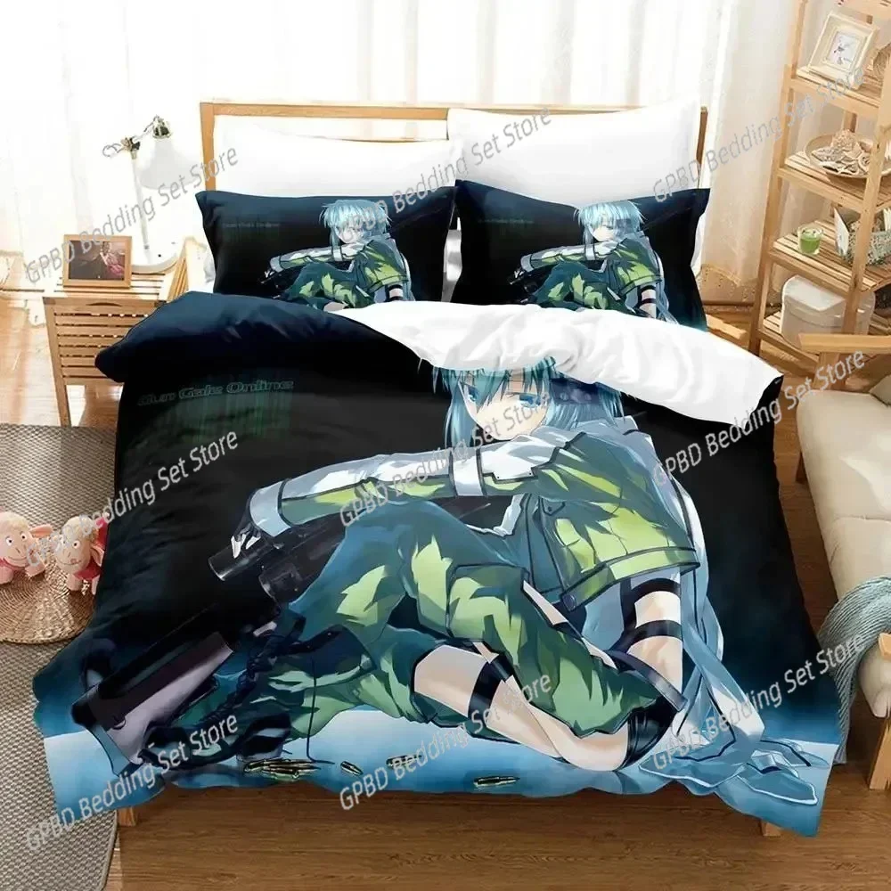 Anime Asada Shino Sword Art Online Comfortable Duvet Quilt Cover Pillowcase Bedding Set Children Bedroom Decoration Home Textile