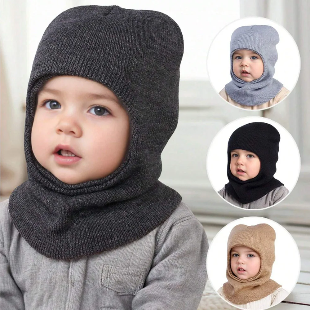 

Unisex Infant/Toddler 1-6Y Solid Color Knitted Warm Soft Protective Cute Casual Balaclava Hat, Suitable For Outdoor & Daily Use
