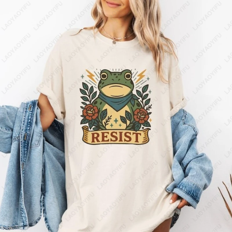 

Portland Frog Protest Portland Anti ICE Protest Футболка унисекс Resist Vintage Эстетические футболки Мужчины Женщины Хлопок с коротким рукавом Подарки