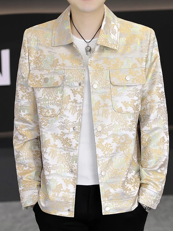 

Spring Autumn 2026 Men's Casual Floral Print ort Jaet Slim Fit Korean Sle Coat Casual Wear for Young Men