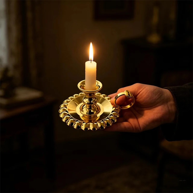 Handgefertigter, vergoldeter orthodoxer Handkerzenhalter mit Griff für Kirchenliturgie, Hausaltar, Gebet, Andacht, christliches Geschenk – Detail 1