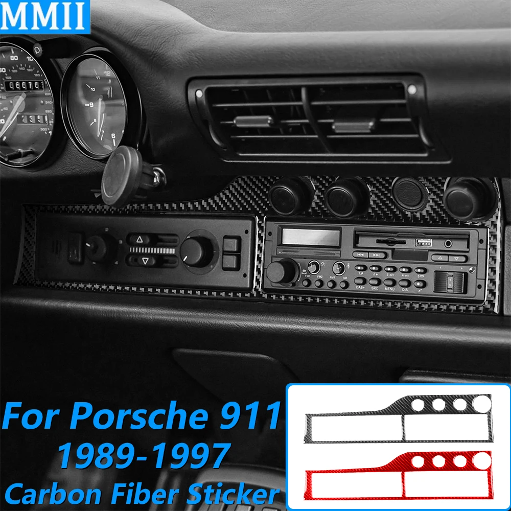 

For Porsche 911 964 993 1989-1998 Carbon Fiber Central Console Radio CD AC Air Conditioning Frame Cover Car Accessories Sticker