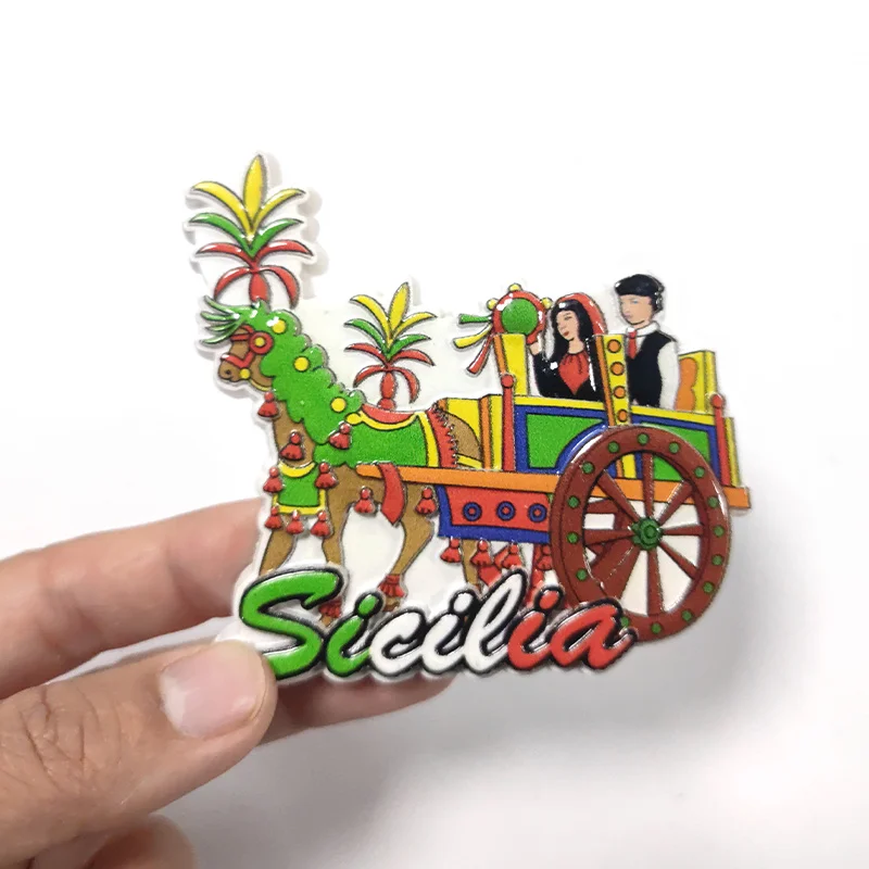 

Sicily Italy Traditional Colorful Cart 3D Resin Fridge Magnets, Magneti Frigorifero Cute Magnets for Fridge, Aimants Frigo