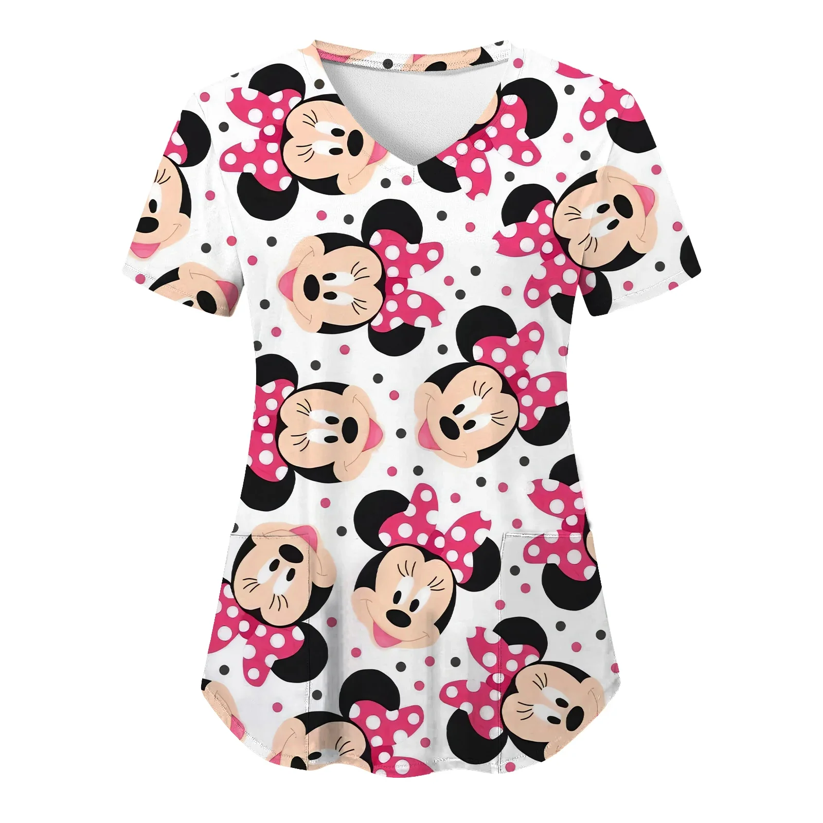 T-Shirts V-Hals T-Shirt Minnie Mouse Tops Verpleegster Uniform Vrouw Kleding Mickey Top Vrouwen 2023 Zomer Zak Ziekenhuis Disney T-Shirts