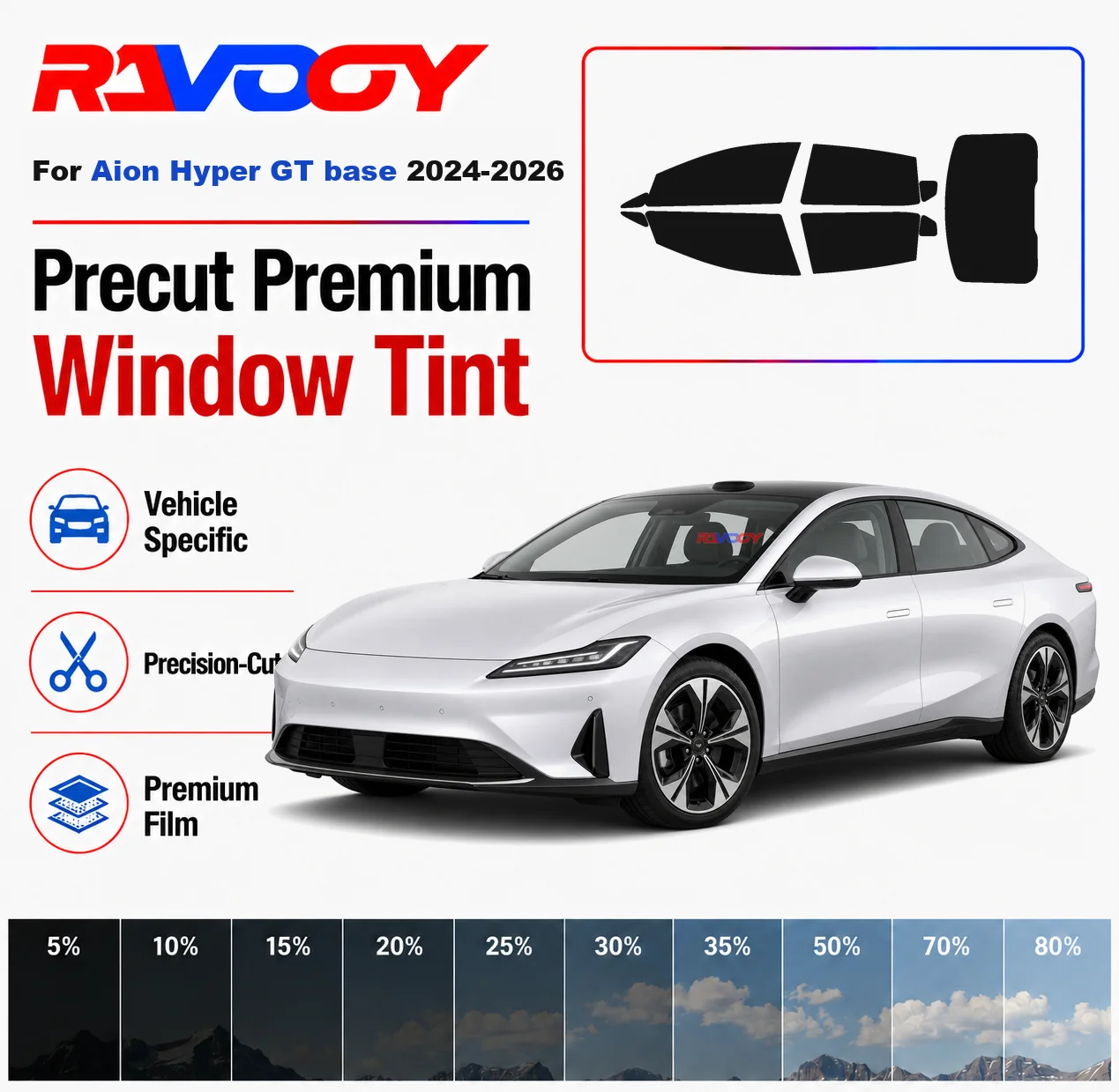 Premium Precut Window Tint Kit Front Rear Windows Rear Windshield For Aion Hyper GT base 2024-2026 Car Solar Nano Ceramic Film