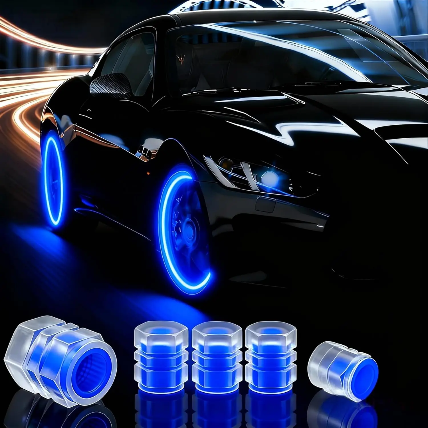 Image of 4/8 Stück Verbesserte Leuchtende Reifenventilkappen, Fluoreszierende Universelle Ventilkappen, Geeignet für Autos, SUVs, Fahrräder, Motorräder
