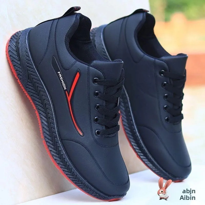 

Мужские повседневные водонепроницаемые нескользящие модные осенне-зимние новые мягкие кроссовки для бега с кожаной поверхностью, черные, спортивные