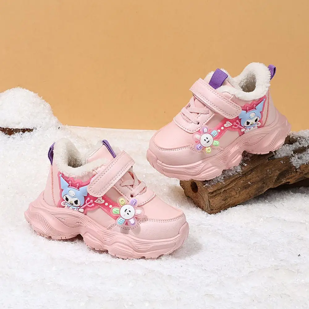 Sanrio Kuromi Girls Cotton Shoes NewStyle Velvet Sneakers Kids Water Proof Running Shoes Cartoon Fashion Children's Casual Shoes