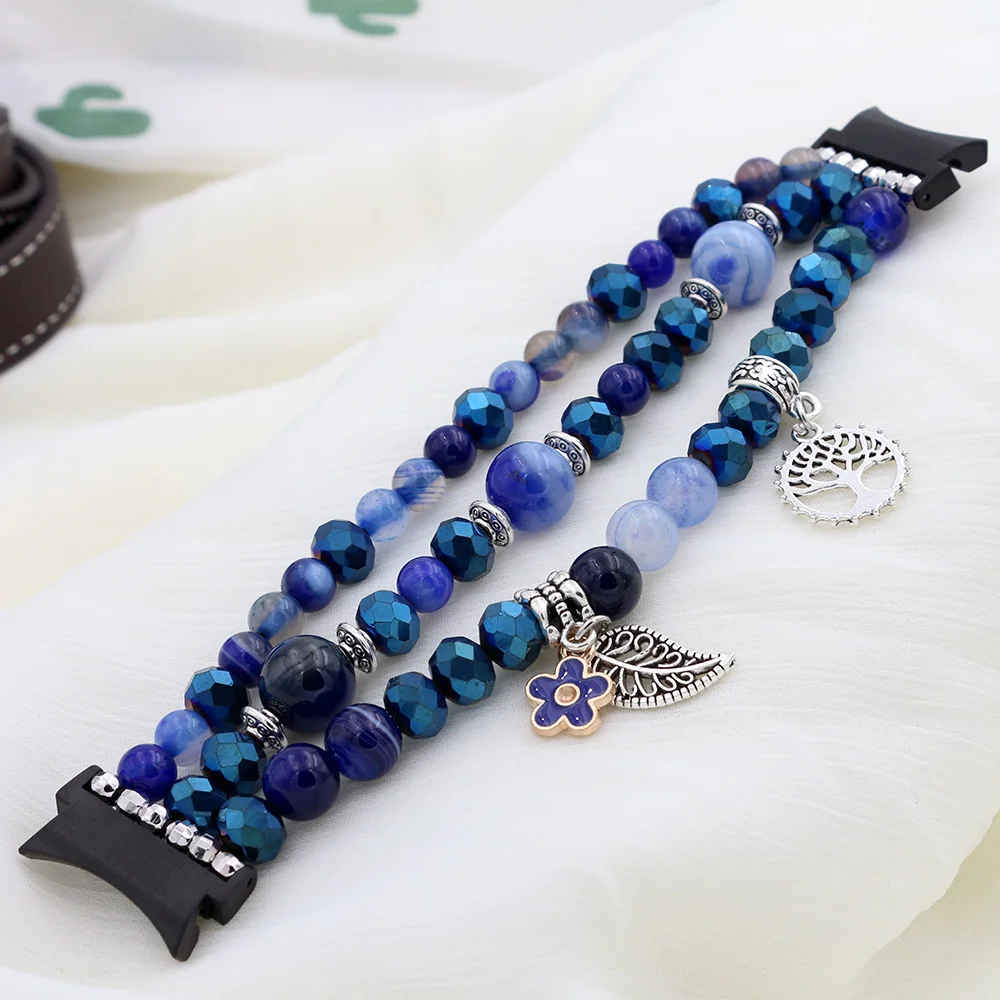 Galaxy Watch 5 Pro/ 6 Band Beaded Dressy Bracelet for Samsung Galaxy Watch 4 Classic 40mm 44mm Bands Blue Watchband for Girl