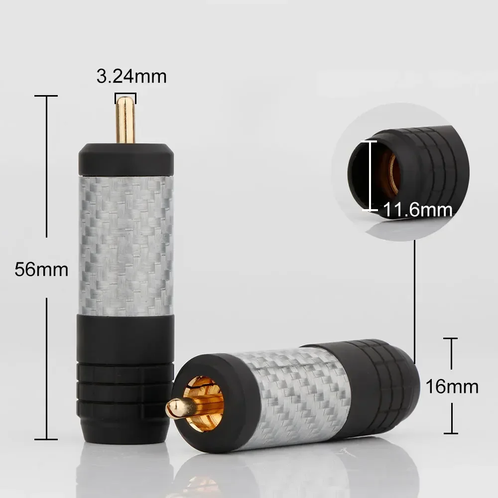 Carbon Fiber RCA Plug Rhodium Plated Single Crystal Copper Solder Terminal HiFi Audio Connector AV Repair RCA Male Jack for 10mm